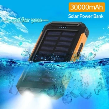 

30000mAh Solar Power Bank USB Powerbank Waterproof Outdoor Light Battery External Portable Charging LED Light 2USB Powerbank