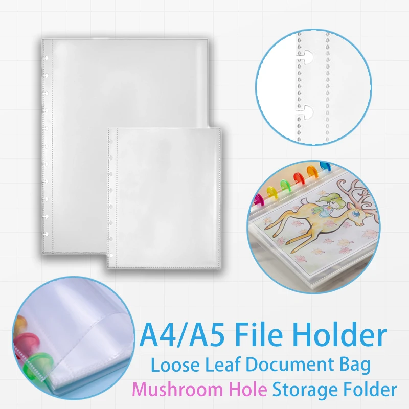 

A4/A5 Loose Leaf Storage Holder Convenient File Folder Replace Photo Album Mushroom Hole Document Bag Transparent Inner Page