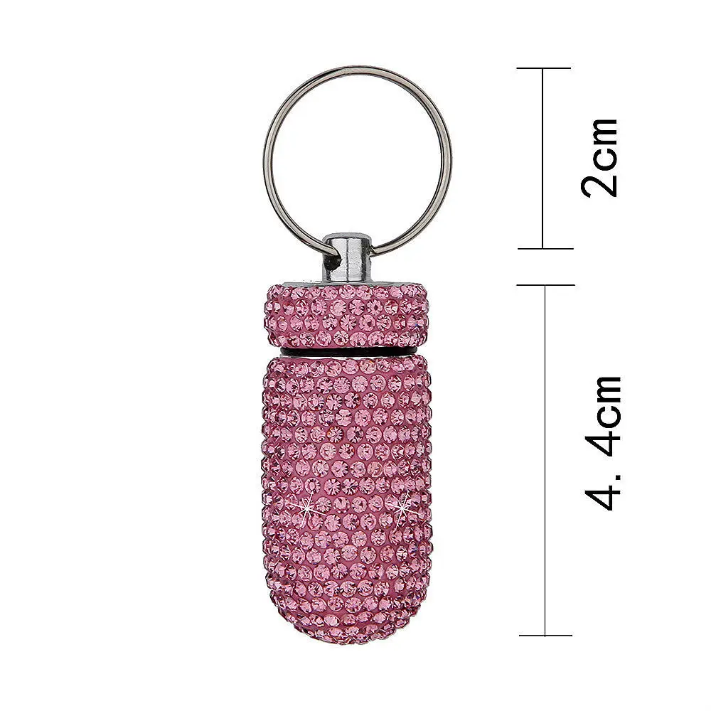 Car Storage Box Bottle Bling Organizer Pill Box Automobile For Car Interior / Hanging Key Ring Mini Storage with Diamond
