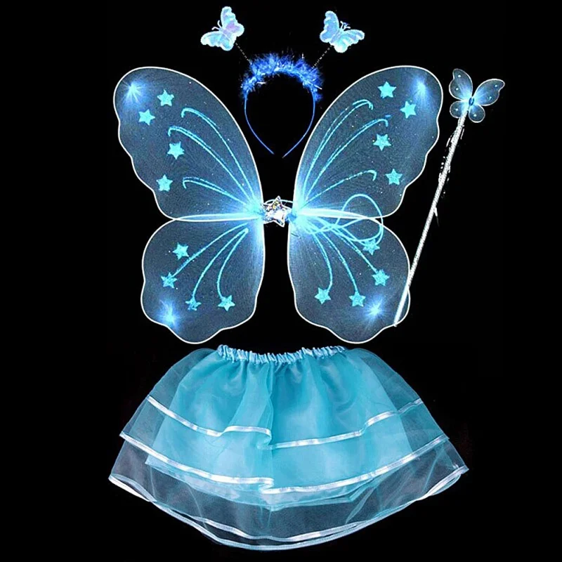 

Fairy Kids Butterfly Wings Costume for Girls Rainbow Dress Up with Mask Tutu Skirt Pretend Play Party Supplies Ages 3-10 Hot