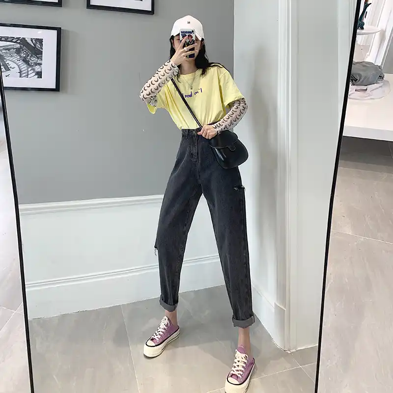 grey distressed jeans womens