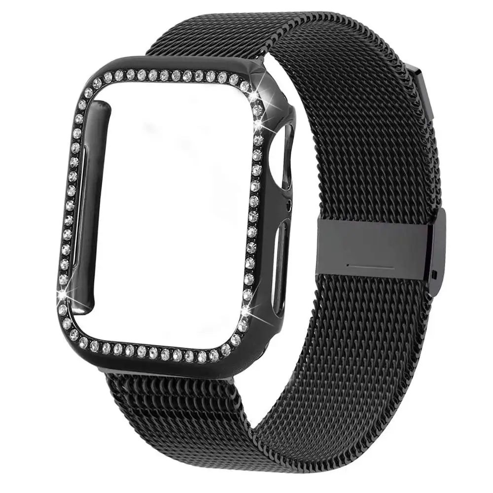 Шикарный чехол+ ремешок для Apple Watch band 44 мм 40 мм iWatch 5 4 3 42 мм 38 мм браслет из нержавеющей стали Миланская петля Apple watch ремень