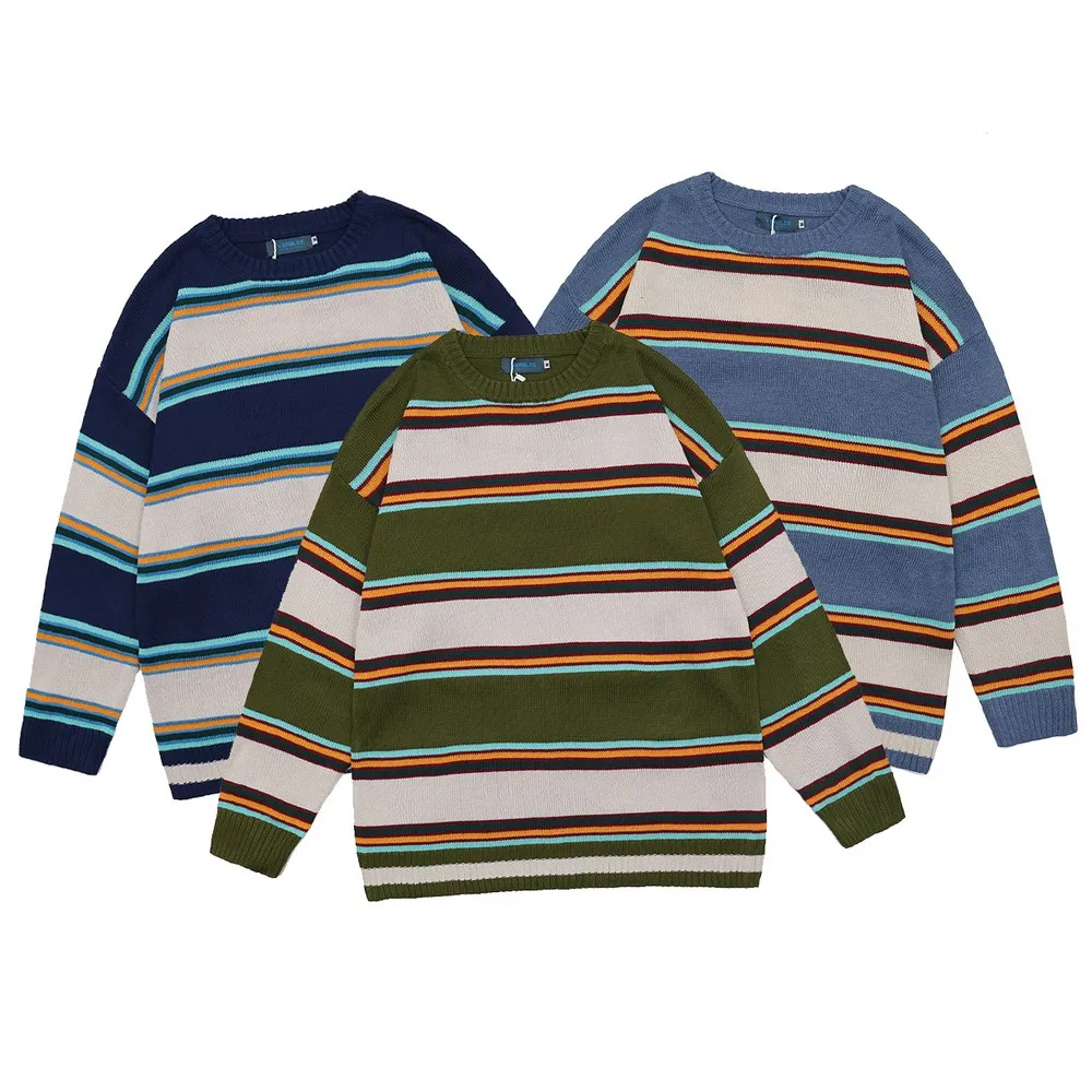 

Полосатые оранжевые синие повседневные модные дизайнерские женские свитера оверсайз зимняя одежда для женщин новый пуловер женский топ