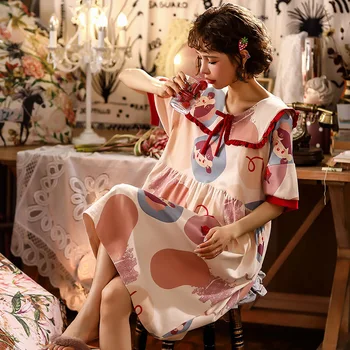 

Cotton Night dress women plus nightgown cartoon print sleepshirts Breathable Sleepwear lovely nightie Loose Sleepdress Homewear