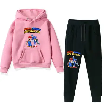 

Mario Boys Girls Kids Toddler Hooded Sweater Mario Bros Print Sweatshirt Pants Suit Children Hoodies for 2-16 Years Old