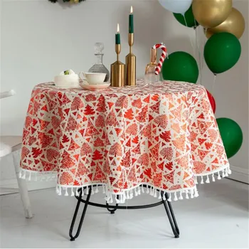 

Round Linen Tablecloth Christmas Table Cloth Desk Cover Table Decoration Christmas Decor Decorations for Home Mantel De Navidad