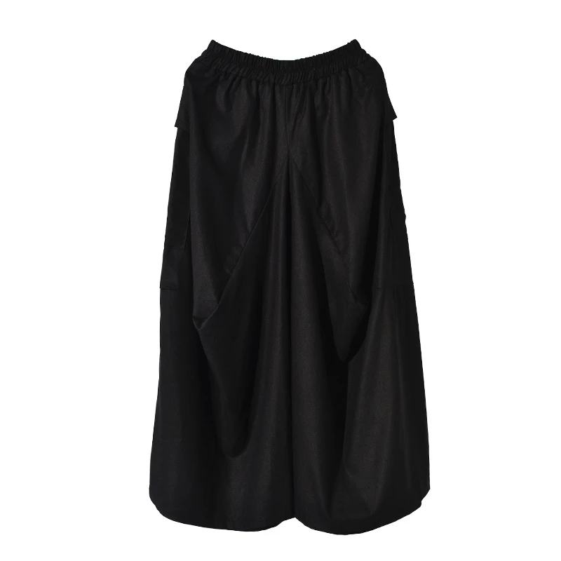 [EAM] черные плиссированные длинные широкие брюки с высокой эластичной талией, новые свободные брюки, женские модные весенне-осенние брюки EF2990 - Цвет: Black