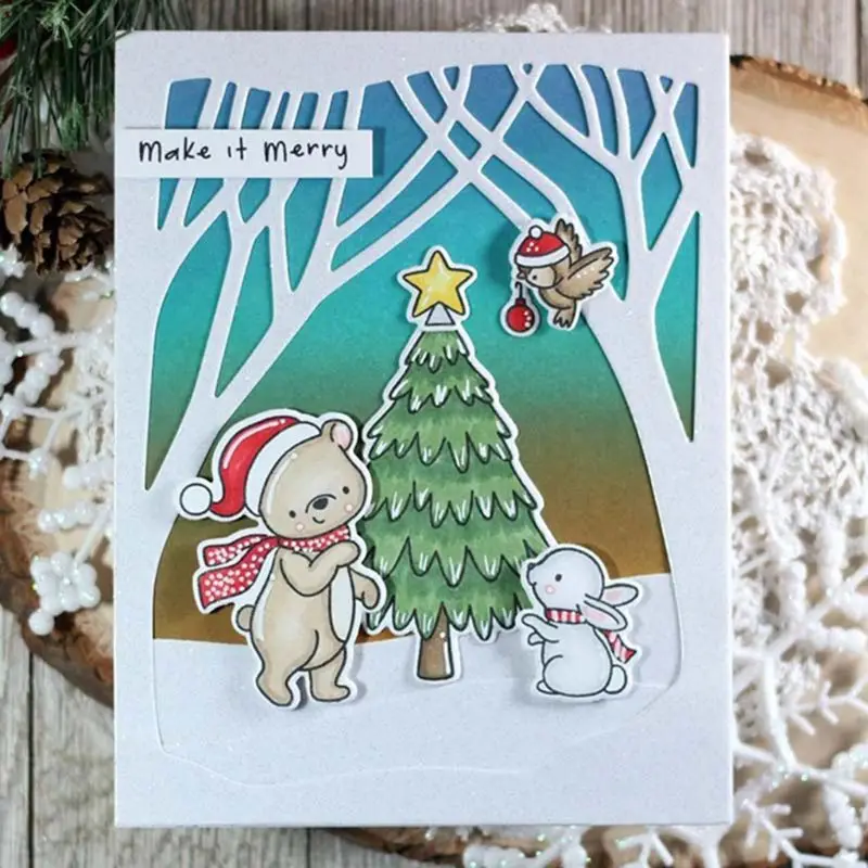 Xmas Forest framed Scrapbooking Album Card Decor DIY Craft Clear Stamps 0U