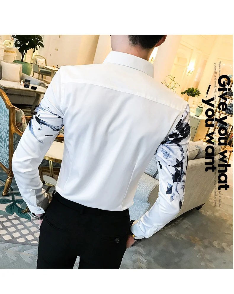 Мода мужские рубашки в цветах осень новая рубашка-смокинг с длинными рукавами приталенная рубашка с цифровым принтом Мужская Повседневная блуза 3XL