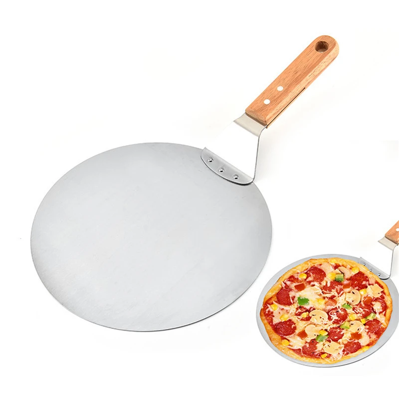 Pizza Shovel Pastry Tools Accessories Peel Round Stainless Steel Non-stick Paddle Spatula With Oak Wooden Handle | Дом и сад