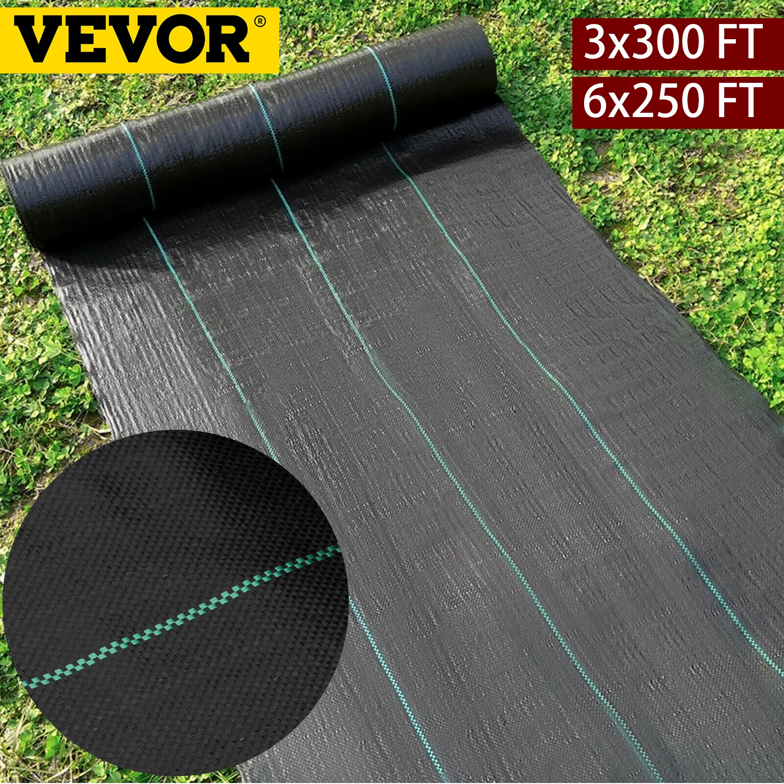 VEVOR Landscape Fabric 3x300/6x250Ft Year Weed Barrier Geotextile Fabric Heavy Duty Landscape