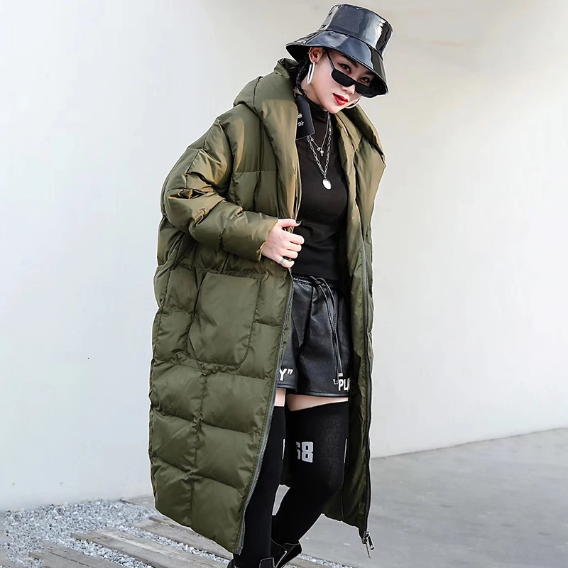 TWOTWINSTYLE зимнее теплое хлопковое пальто для женщин с капюшоном и длинным рукавом, свободные толстые женские парки, пальто большого размера, мода