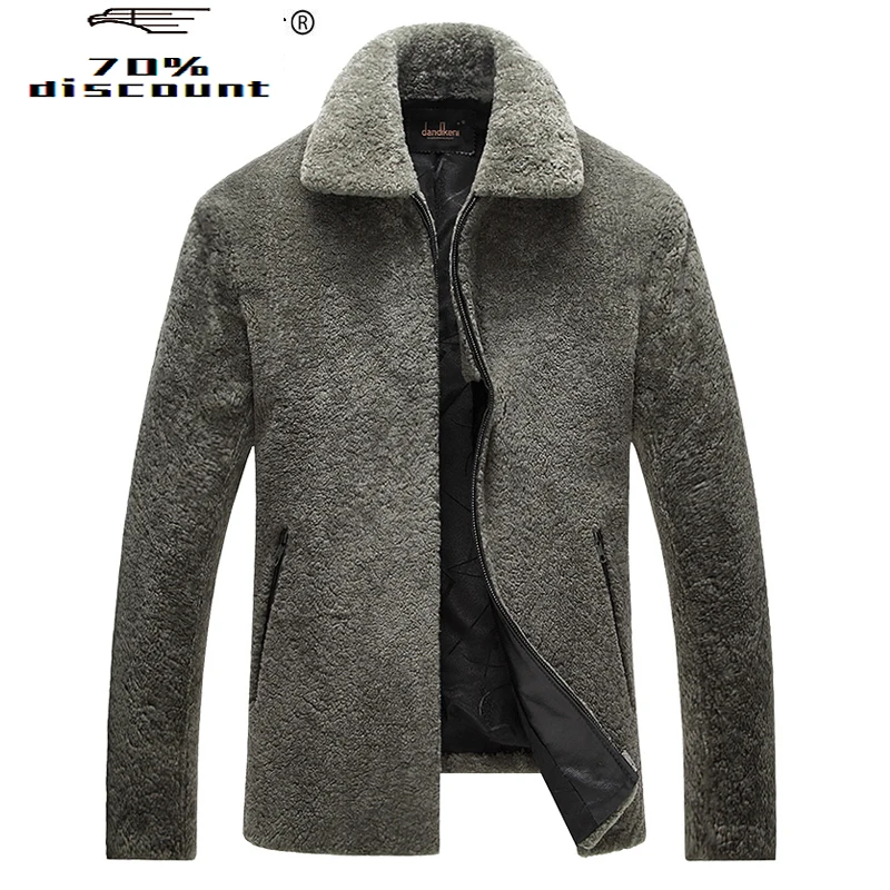 

Men Fur Coat Real Sheep Shearling Jacket Nature Fur Wool Coat Leather Winter Jacket Middle-aged Men's Jackets