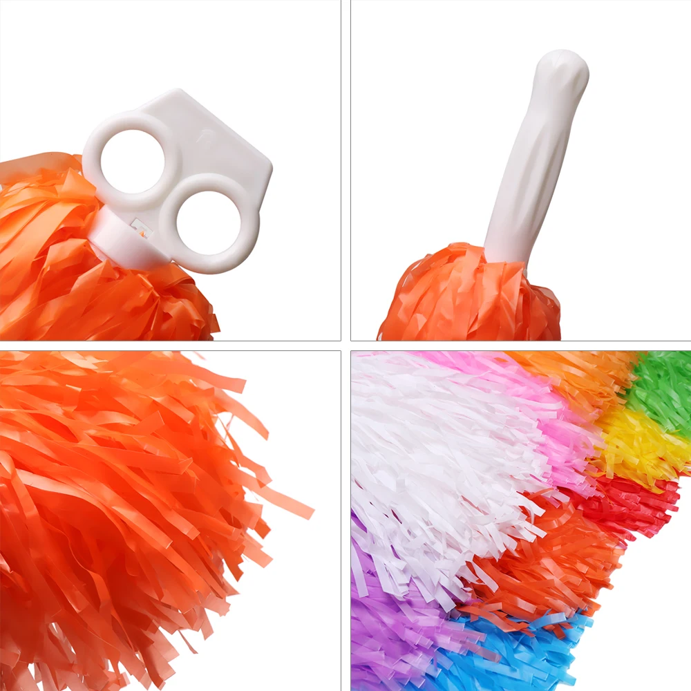 Colorful PE Plastic Handle Metallic Streamer Pompoms Cheerleading Cheering Flower Ball Dance Game Club Sports Supplies 1Pair cheerleading pom poms