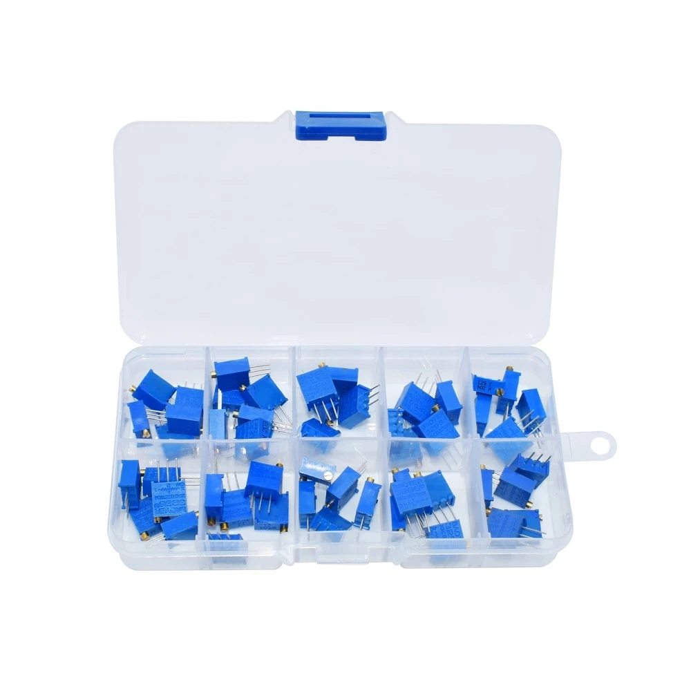 50Pcs 3296W Multiturn Trimmer Potentiometer Kit 3296 Variable Resistor 500R 1K 2K 5K 10K 20K 50K 100K adjustable resistor multiturn potentiometer potentiometer kit trimmer potentiometer