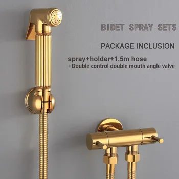 

bidet spray single hole single cold all copper sprayer Toilet three-way angle valve Spray gun toilet set gold BIDETS