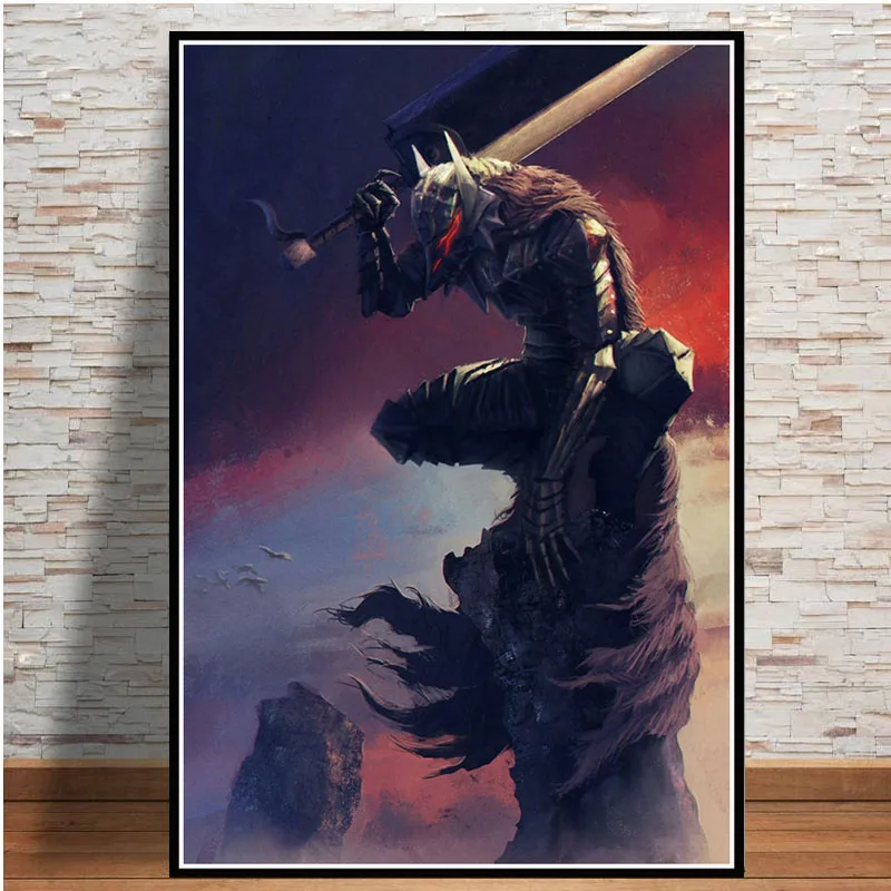 NT099 Горячая Kentaro Miura Berserk Япония Аниме Ретро мультфильм плакат настенная живопись холст картина Печать декор для гостиной дома комнаты - Цвет: Черный