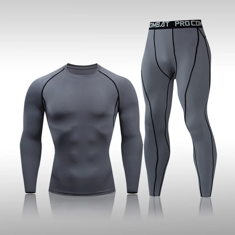 

Men's Long Sleeve Workout Compression Sports Suit Gym Set Elastic Fitness Running Cycling Basketball Sportswear 2 Pcs