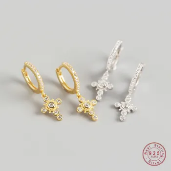 

100% 925 Sterling Silver Simple Pavé Zircon Cross Stud Earring For Women Prayer Relic Church Dress Jewelry Accessories Best Gift