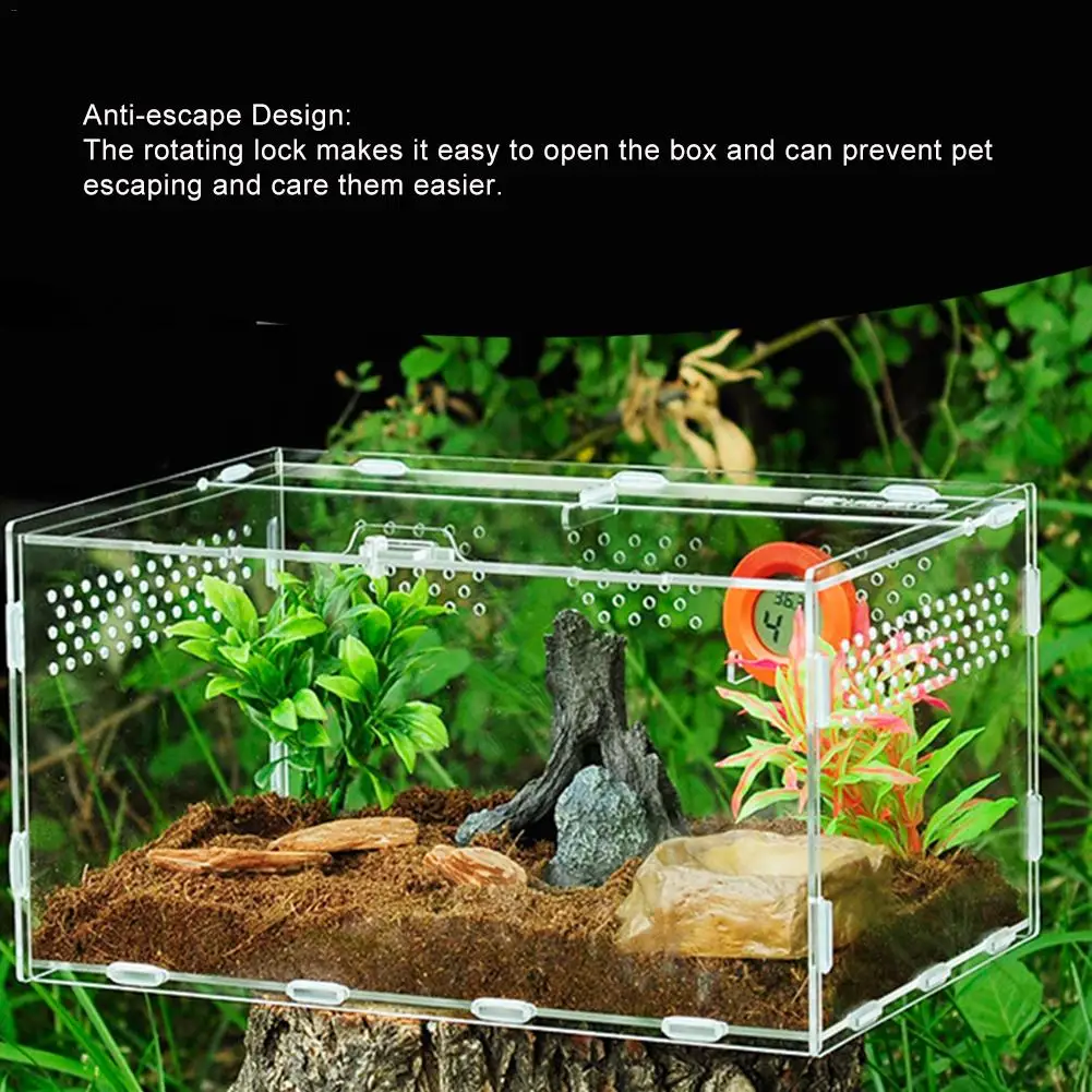 AUGKUN акриловая коробка для кормления рептилий, круглая прозрачная переноска для домашних животных, пауков, скорпионов, рогатых лягушек