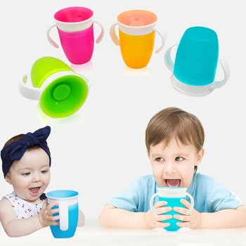 

3Pcs360 Degrees Leakproof Magic Kids Water Feeding Bottle Rotated Baby Learning Drinking plastic Cup with Double Handle Flip Lid