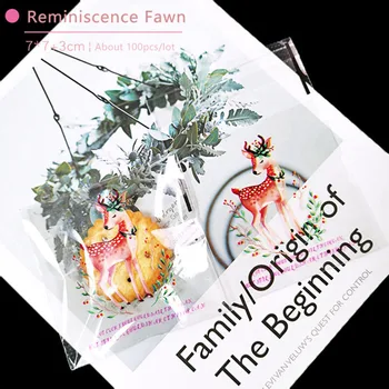 

100pcs/lot Mysterious Fawn Jungle Self-adhesive Goodie Bags Transparent Cherry Tree Cellophane Snowflake Crispy Packaging Bag