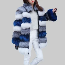 Manteau d'hiver de luxe à manches longues avec col en fourrure de renard, veste longue en fausse fourrure