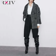 RZIV осеннее и зимнее женское пальто повседневное саржевое двубортное пальто