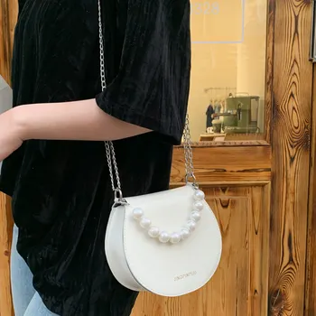 

Small Handbag For Women Mini Pearl Saddle Shoulder Bag Leather Crossbody Tote Bag White Luxury Design Hand Bag Women 2020 Trend