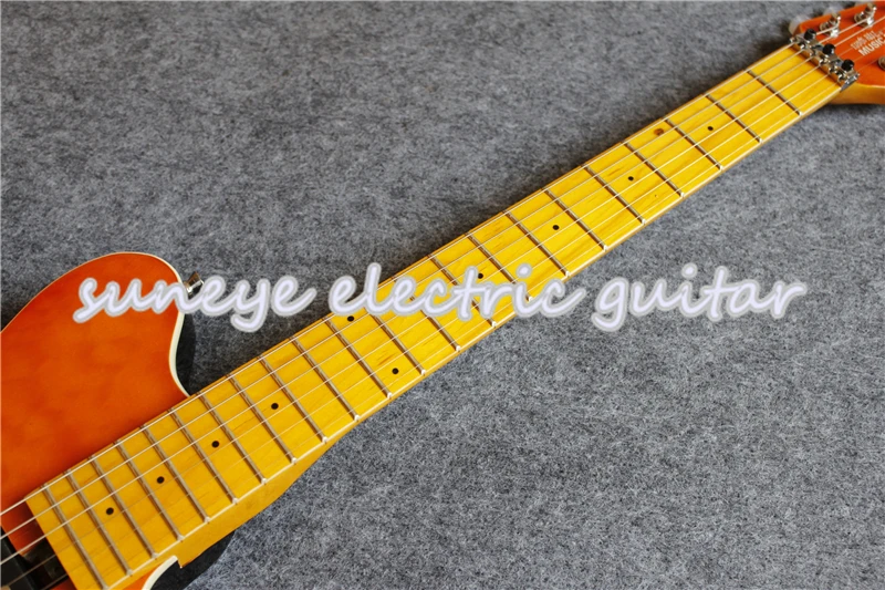 Горячая оранжевый стеганая музыка человек стиль электрогитара клен гриф DIY Гитарный комплект на заказ