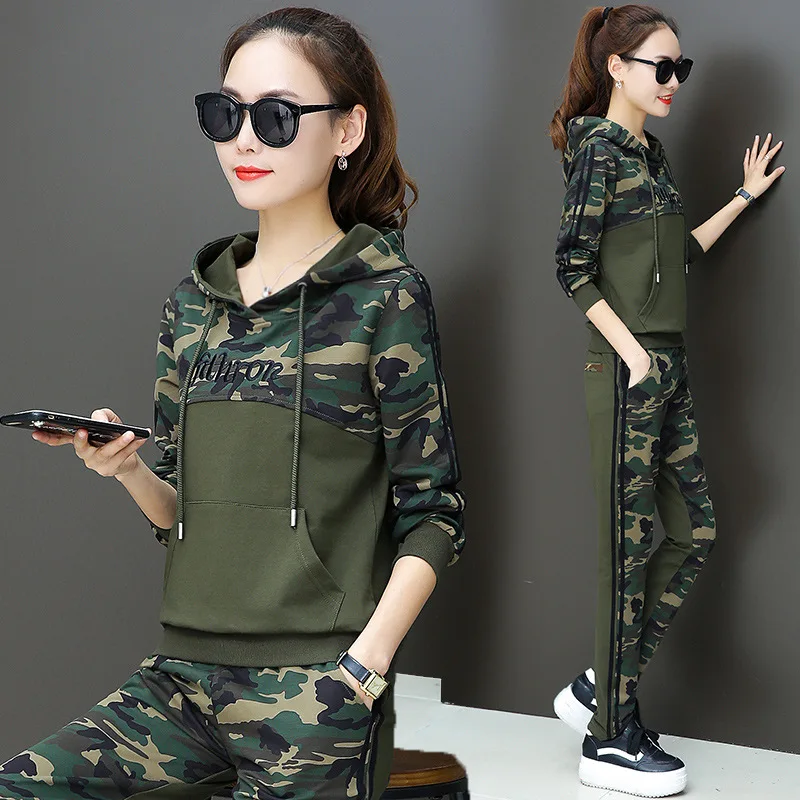 

Autumn Camouflage Patchwork Tracksuit Women 2 Piece Set Hoodies Sweatshirt And Pants Suit Female Casual Camo 2pcs Sports Outfits