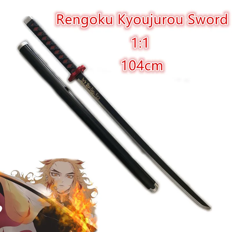 104 см Rengoku Kyoujurou Black Sowrd меч-убийца демонов оружие Косплей 1:1 нож ниндзя PU Prop Kimetsu no