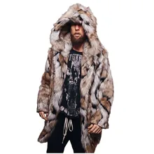 Зимнее Мужское пальто из искусственного меха, куртка из лисьего меха, модное мужское теплое леопардовое плотное пальто с капюшоном, куртка из искусственного меха, верхняя одежда, пальто# g3