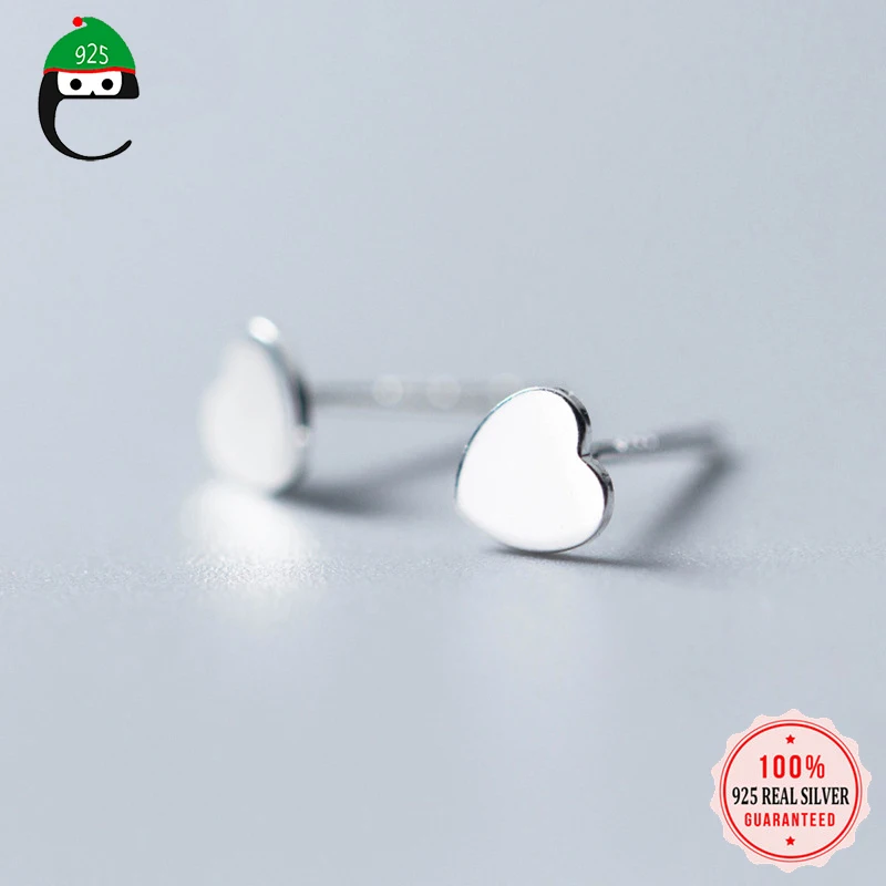 

ElfoPlataSi 100% 925 Solid Real Sterling Silver Cute 5mmX5mm Heart Stud Earring For Women Girl Fine Jewelry XY1238