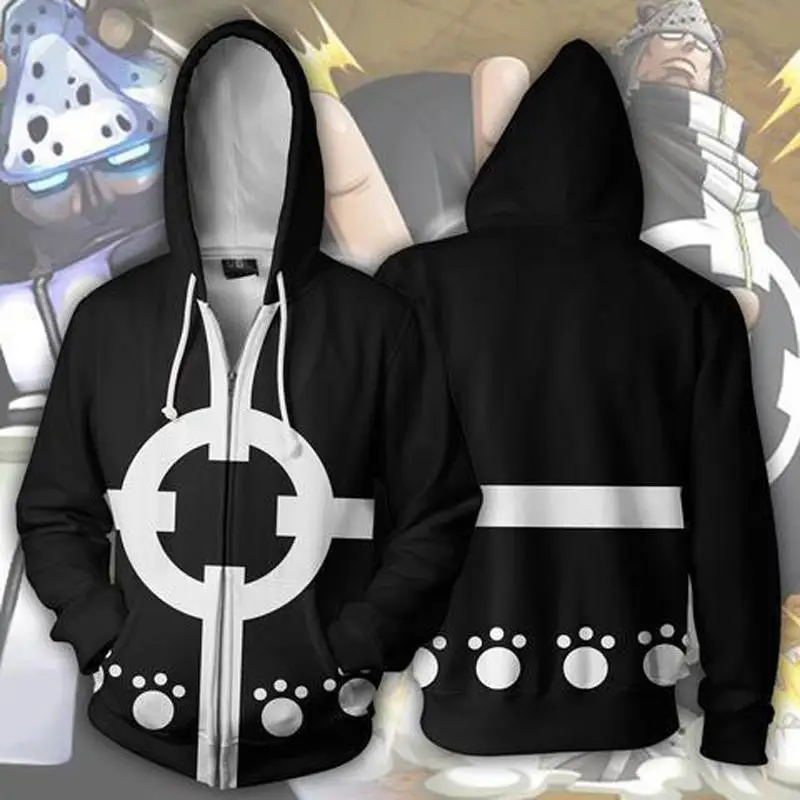 

Anime ONE PIECE Hoodie Bartholemew Kuma Cosplay Costume 3D Printing Men Casual Zipper Hoodie Sweatshirts New