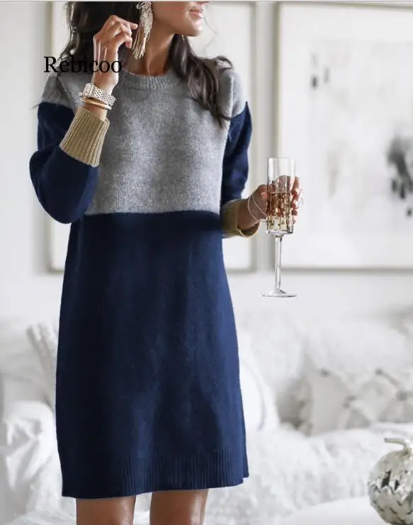 Long Sweaters Dress Women Slim Fit Knitted Pullovers Lady Winter Sweet Sexy Knitwear Sleeve Thick Jumper Warm Tops Knits | Женская