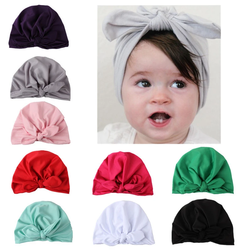 1 Piece Lytwtw's Children Bowknot Kids Bow Cap Baby Hat Newborn Girls Clothes Accessories Infant Beanie Turban Solid | Детская