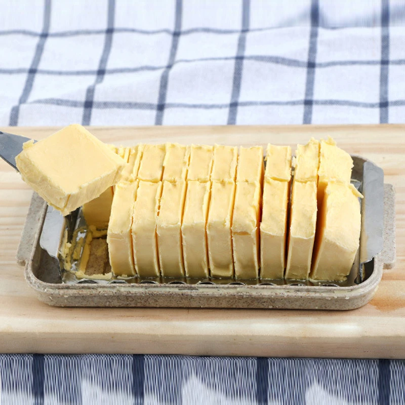 Stainless Butter Cutter & Case Kitchen Butter Box Cutting Food with Knife & Lid Container Sealing Storage Dish Cheese Keeper