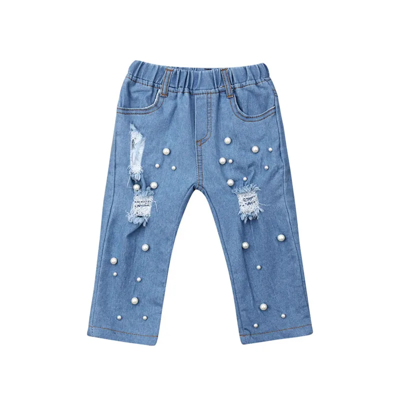 PUDCOCO/Детские Летние повседневные рваные джинсы для девочек джинсовые штаны эластичные брюки От 2 до 7 лет