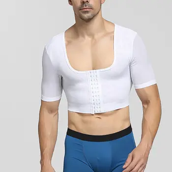 

Mens Mesh Shapewear Short Sleeve Compression Shirts Chest Binder Shaper Crop Top Tee