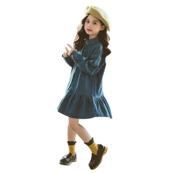 

YourSeason Teenage Girls Cute Denim Dress Clothing 2020 Korean Style Kids Girl Button Fashion Ruffled Mini Dress Antumn Spring