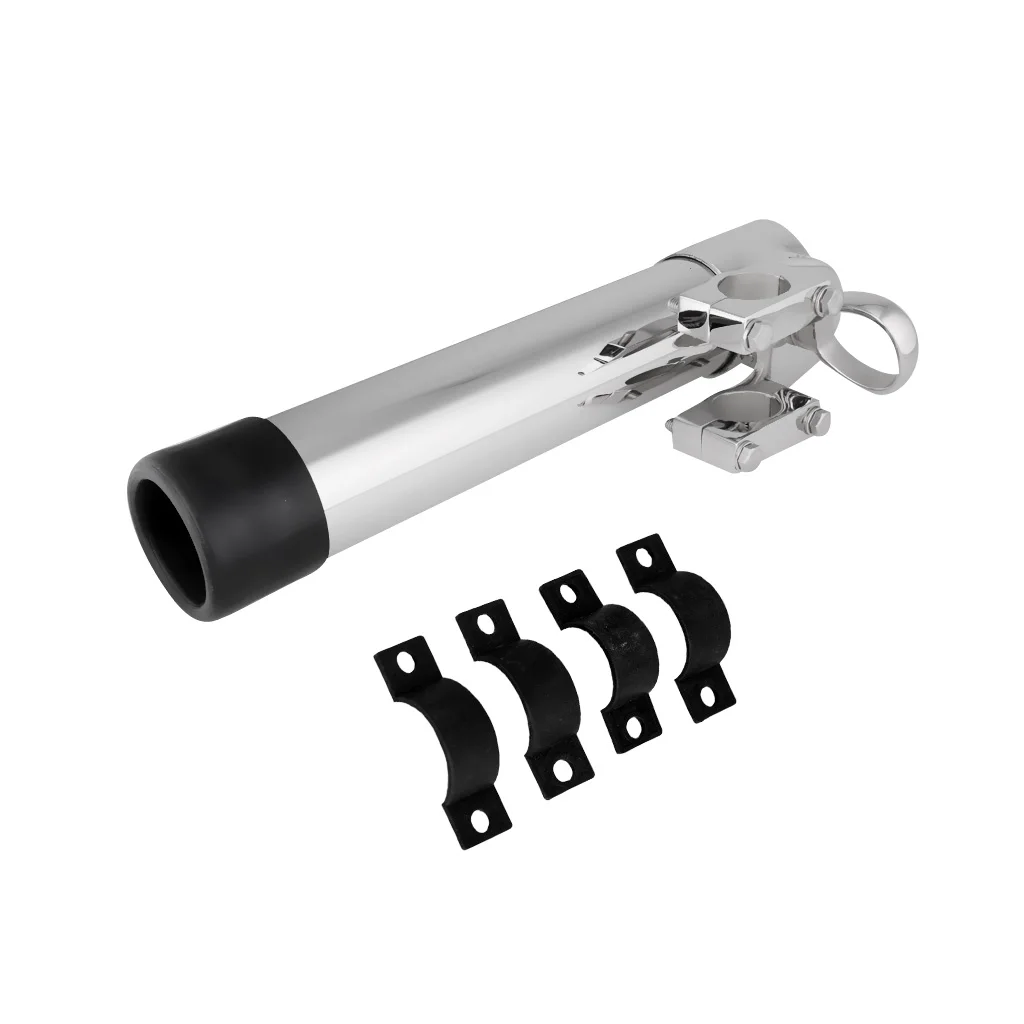 Adjustable Stainless Steel 316 Fishing Rod Holder Rail Mount Clamp On Boat Yacht for Rail 25mm to 32mm OD