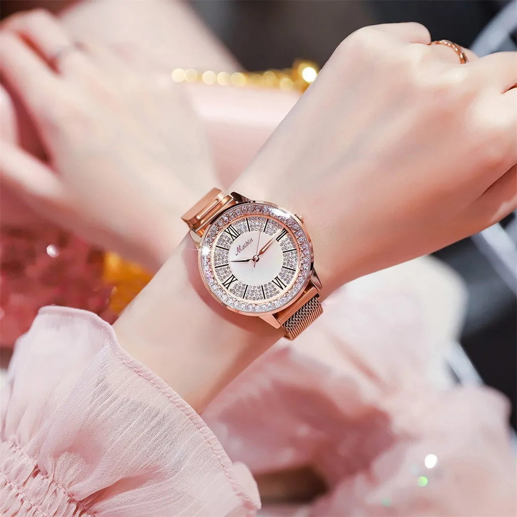

Luxury Reloj mujer Newest Brand DQG Lady Silver Golden Full Steel Rhinestone Starry Sky Sport Quartz Watch Lady Holiday Gift 533