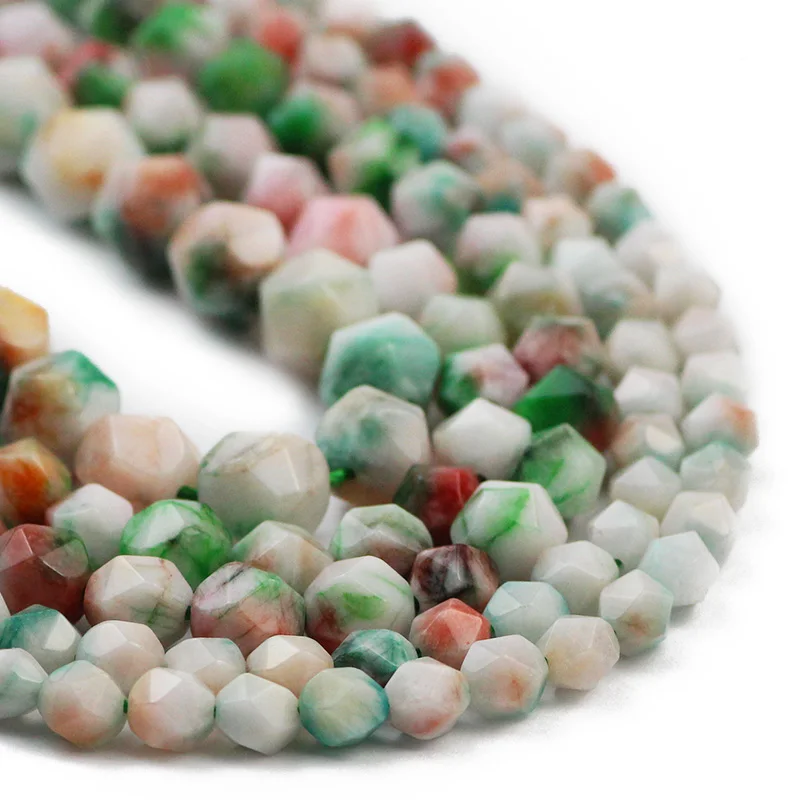 Natural Stone Faceted Round Flower Korea Jades Spacer Loose Beads For DIY Jewelry Making Bracelet Necklace 6/8/10MM Findings | Украшения и