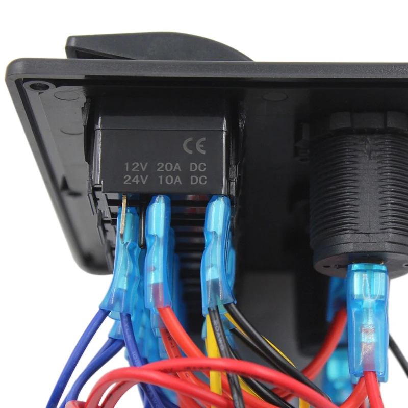  ABS 12V 24V 6 Gang Blue LED Rocker Switch Panel Circuit Breaker 3.1A Dual USB Port 12V 24V Waterpro - 32932812234