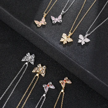 

2020 New Stainless Steel Crystal Butterfly Pendant Necklace For Women Charm Female Butterfly Jewelry Gift
