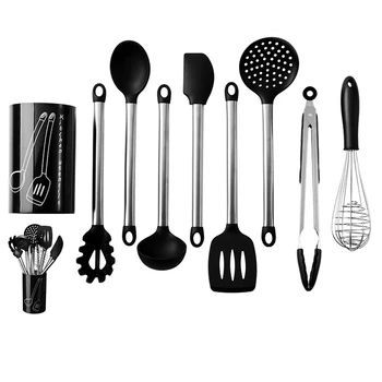 

10 Sets Silicone Kitchen Utensils Set With Stainless Steel Handle Non-stick Heat Resistant Kitchen Gadgets Cookware Spatula Set