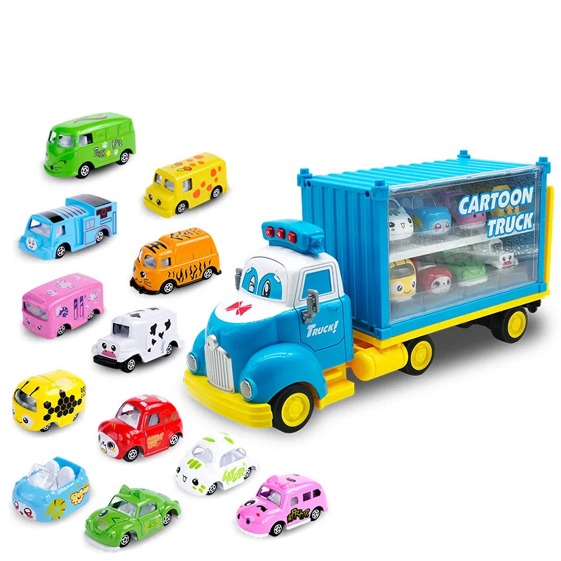 

Alloy Container Metal Car Model Toys Small Car Set shou na che Music Story Educational Toy