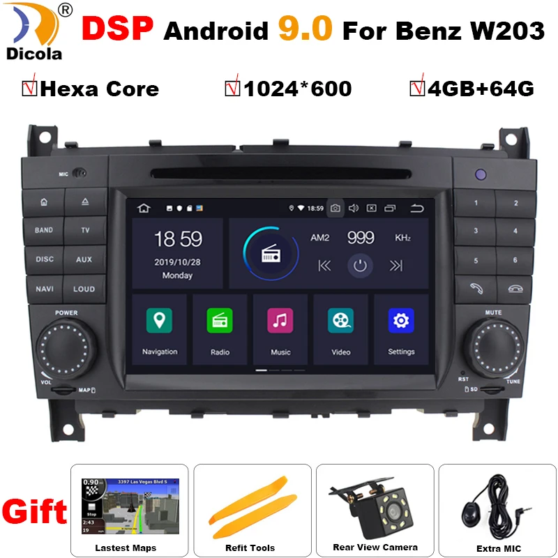 Ips PX6 шестиядерный DSP Android 9,0 автомобильный dvd-плеер для Mercedes Benz C-Class W203 2004-2007 Авторадио Стерео gps навигация RDS BT