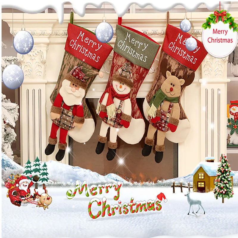 Рождественское украшение Санта Клаус рождественские украшения чулок Подарочный пакет Снеговик Рождественский северный олень Декор дерево украшения принадлежности